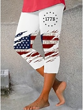  Függetlenségi Nap Amerikai Évforduló Patriotikus Női Capri Nadrág Leggings Pihenőruha Vakáció Vintage Divatú Capri Közepes Derék Nadrág Grafikus Zászló Nyomás Kényelmes Puha Lélegző