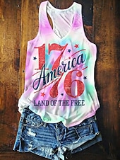  Koszulka na Dzień Niepodległości Amerykański Rocznicowy Damska Kamizelka Tank Top Ombre Litery Aktywna Codzienna Plażowa Bez Rękawów V Dekolt Zwykłe Top Codzienny Wakacyjny Strój Plażowy Czerwona
