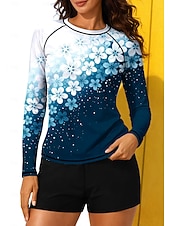 cheap Surfing Tankinis &amp; Bikinis-Women's Medium Rash guard Swimsuit Rash Guard Floral Print Swimsuit Floral Tropical Color-blocking 2 Piece Removable Pad Boyleg UV Sun Protection UPF50+ Elastic Long Sleeve Swimwear Sun Shirt Surfing