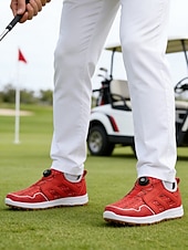 ieftine Încălțăminte de golf pentru bărbați-Pantofi de golf roșii pentru bărbați, parte superioară ușoară și respirabilă, talpă absorbantă de șocuri, stil atletic performant pentru terenuri de golf și sporturi în aer liber