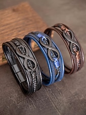 Недорогие Мужские украшения-Мужской браслет в виде знака бесконечности из искусственной кожи и сплава, многослойная плетеная конструкция, винтажный стиль, различные цветовые варианты, идеально подходит для отдыха и повседневной носки.