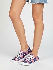 economico Scarpe da donna-Sneakers patriottiche rosse e blu 250 femminili con lacci dell'anniversario dei 250 anni degli Stati Uniti - scarpe casual con stampa a stelle e strisce per la parata del Giorno dell'Indipendenza