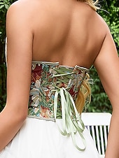 billiga Korsetter-Dam Shapewear Mode Retro Sexig Blommig Knappar Dagligen Semester Fest Ärmlös Över axeln Svart Rodnande Rosa Rubinrött Brun Grön Sommar Vår Höst Normal