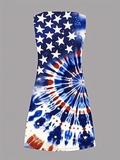  Ziua Independenței Patriotism Femei Rochie Mini Sundress Rochie A Line Rochie Off The Shoulder Vacanță Casual Boho Plajă Vacanță Ajustare Regulată Grafic Steag Steag Fără Mâneci Gât Crew Albastru