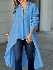 economico Bluse Semplici-Per donna Camicia popover Camicia casual Blusa Bottoni Tinta unica Vacanza Elegante Essenziale Manica Lunga Collo ripiegato Top lunghi Quotidiano All'aperto Ferie Blu Rosso Arancione Grigio Estate