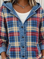 preiswerte Kapuzenjacke-Damen Freizeitjacke Kapuzenjacke Warm Bequem Reißverschluss Tasche Knöpfe Lässig Karomuster Heim Outdoor Urlaub Alltagskleidung Regulär Mit Kapuze Lässiger Schnitt Langarm Oberbekleidung Blau Herbst