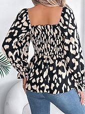 economico Bluse Floreali-Per donna Camicia Blusa Top in chiffon Leopardo Elegante Classico Moderno Manica Lunga Collo quadrato Top Regolari Quotidiano Ferie Uscire Nero Bianco Verde Primavera Autunno