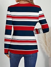 economico T-shirt a righe e geometrico-Per donna Maglietta Stampato Grafico A righe Vintage Moda Elegante Manica Lunga Scollo a V Top Regolari Quotidiano Rosso Primavera Autunno