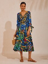 preiswerte Druck Blumen Kleider-Dschungel-Wildparty-Baumwoll-Pfauen-Maxikleid