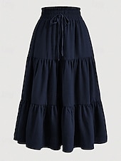 preiswerte Lässige Röcke-Damen Elegant Bohemien Lässig Maxi Mittlere Hüfthöhe Röcke Einfach Gerafft Kordelzug Geschichtet Mikroelastisch Täglich Straße Wein Marineblau Schwarz Rosa Sommer