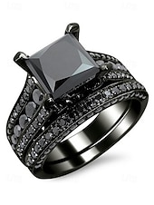 Χαμηλού Κόστους Γάμος ACC-Σετ ανδρικών δαχτυλιδιών με μαύρη πέτρα, κράμα αλουμινίου vintage γοτθικού στιλ με τετράγωνο κόσμημα, πολύχρωμες επιλογές για βέρες, αρραβώνες, πάρτι και καθημερινή casual ένδυση