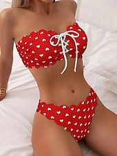 ieftine Seturi de bikini-Pentru femei Costume de Baie Bikini 2 bucăți Obraznic Costum de baie Zvelt Fără Spate Vacanță Costum de plajă Inimă Fără Bretele Fără manșon Costume de baie