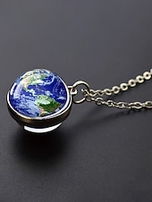 billige Menns smykker-planetanhengskjede for menn, smykker i legering og glasskuppel, flere design med solsystemet, minimalistisk kosmisk stil for hverdagsbruk og gaveiding
