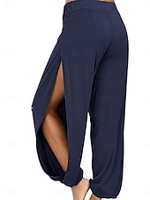 abordables pierna ancha y cintura alta-Mujer Fresco Chinos Pololos Pantalones Harem Elegante Vacaciones Vintage Longitud total Media cintura Plano Retazos Cintura elástica Separado Confortable Transpirable Alta elasticidad Diario Exterior