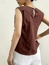 Χαμηλού Κόστους Πουκάμισα-Γυναικεία Καλοκαιρινές κορυφές Μπλούζα Ντυτές μπλούζες Λινό από ψεύτικο βαμβάκι Σουρωτά Κουρελού Συνδεμένο Συμπαγές Χρώμα Σκέτο Κομψό Βίντατζ κυρίες Αμάνικο Στρογγυλή Ψηλή Λαιμόκοψη