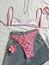 economico Bikini-Per donna Costumi da bagno Bikini Due pezzi Perizoma Costume da bagno Snello Senza schiena Vacanza Abbigliamento da Spiaggia Floreale Grafico Scollo Tondo Senza Maniche Costumi da bagno