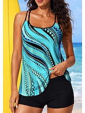 Χαμηλού Κόστους Surfing Tankinis και Bikinis-Γυναικεία Κανονικό Προστατευτικά Μαγιό με φλοράλ print Μαγιό Tankini Αφηρημένο Αποκλεισμός χρωμάτων 2 τεμάχια Αφαιρούμενη επένδυση Μπογιάγκ Προστασία από τον ήλιο UV UPF50+ Ελαστικό Αμάνικο