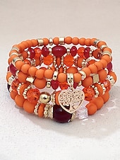 Χαμηλού Κόστους Γυναικείο βραχιόλι-Γυναικείο σετ βραχιολιών από ακρυλικό και κράμα αλουμινίου σε στυλ boho – πολλά χρώματα, γούρι σε σχήμα καρδιάς, ιδανικό για την ημέρα του Αγίου Βαλεντίνου και για καθημερινή χρήση