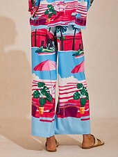 Недорогие женские брюки-летние шелковые атласные брюки Santorini с широкими штанинами