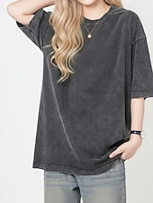 ieftine tricou simplu-Tricou oversized pentru femei din 100% bumbac bluze vintage spălate stilat casual mânecă scurtă guler rotund bluze regulare de zi cu zi ieșiri negru vară primăvară
