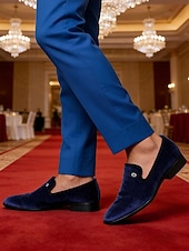 abordables Mocasines-Mocasines de terciopelo azul marino para hombre: zapatos sin cordones modernos y cómodos para bodas y fiestas.