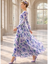  A-Line Ankle Length Wedding Guest Dress Formal Dresses Evening Gown Mother of the Bride Dress Long Sleeve V Neck Elegant Vintage Formal Wedding Guest Chiffon with Ruched Flower