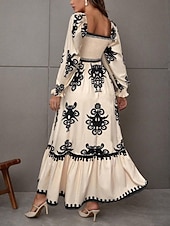 abordables Vestido Boho de Vacaciones-Mujer Vestido maxi Vestido de una línea Vestido de flores Elegante Moda Moderno Exterior Vacaciones Fiesta Ajuste regular Floral Manga Larga Escote Cuadrado Negro Burdeos Marrón Albaricoque Primavera