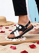 economico sandali-sandali da uomo in similpelle bianchi e neri: calzature eleganti e casual per matrimoni in spiaggia, feste estive ed eventi all'aperto