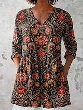 billige Blomstrete bluser-Dame Bluse Rynket Blomstret Grafisk Elegant Stilfull Fritid Langermet Crew-hals Lange topper Daglig Arbeid Rosa Rød Grønn Sommer Vår