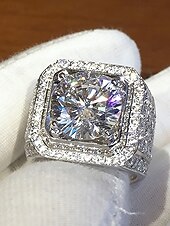 זול חתונה ACC-טבעת סגסוגת מצופה זהב/כסף לגברים עם זירקוניה מרובעת גדולה, משובצת ביהלומים קטנים, מושלמת ליום האהבה, חתונות ומתנות