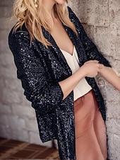 Недорогие повседневные куртки-Жен. Блейзер Удобный Пайетки Мода На каждый день Сплошной цвет Повседневные Для вечеринок Для улицы На каждый день Обычная Лацкан с тупым углом Стандартный Длинный рукав Верхняя одежда