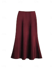 economico Gonne Formali-Per donna Gonne in raso Elegante Vintage Moda Casual Midi Vita Alta Gonne Semplice Arricciato Patchwork Inelastico Quotidiano Ufficio / Carriera Grigio verde Vinaccia Aalbicocca Nero Estate