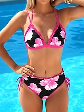 baratos Conjuntos de Bikini-Mulheres Roupa de Banho Biquíni Saia roupa de banho Férias Tropical Floral Gráfico Decote V Sem Manga Fatos de banho