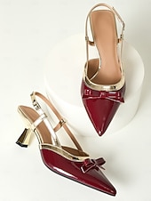 economico San Valentino-scarpe con tacco slingback bordeaux da donna con fiocco, eleganti décolleté a punta per gli appuntamenti di San Valentino