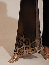 preiswerte Damenhosen-Chiffon-Strickhose mit Farbverlauf und Leopardenmuster, weites Bein, perfekt für Urlaubspartys