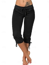 Χαμηλού Κόστους Απλό κολάν-Γυναικεία Κάπρι παντελόνια κινέζικα Κολάν Κομψό στυλ street Καθημερινό Μήκος μοσχάρι Μεσαία Μέση Σκέτο Κορδόνι Τσέπη Άνετα Άνεση Ελαστικό Καθημερινά ΕΞΩΤΕΡΙΚΟΥ ΧΩΡΟΥ Διακοπές