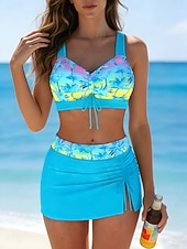 cheap Bikini Sets-Women's Swimwear Tankini 2 Piece Skirt Swimsuit Elegant Vacation Graphic Tropical V Neck Sleeveless Bathing Suits