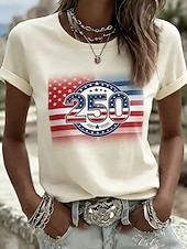  Uavhengighetsdag Amerikansk Jubileum Patriotisk Kvinners T-skjorte Grafikk Flagg Vintage Stilig Casual Kortermet Rundhals Regulerte Topper Daglig Trykk Hvit Rød Beige Sommer Vår