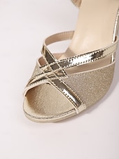 billige Bryllupsgjest-Damesandaler med sølvglitter og høy hæl, stropper og ankelspenne – elegant feststil, glitrende sandaler med mellomhøy hæl for bryllupsgjester, formelle middager og kveldsgallaer