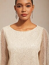 cheap Lace Tops-Women's Blouse Lace Tops Sequins Illusion Solid Color Elegant 3/4 Length Sleeve Bell Sleeve Crew Neck Daily Wedding Guest Vacation Wear Beige Summer Spring Fall
