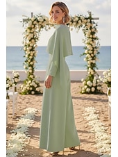 cheap Mom's Jumpsuits-Jumpsuits Floor Length Wrap Dress Mother of the Bride Dress Long Sleeve Boat Neck Elegant Minimalist Formal Wedding Guest with Bandage Solid Color