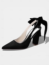 cheap Bride-Women's Ivory Pointed-Toe Bow Slingback Heels, Elegant Satin Bridal Shoes for Church Wedding Bride