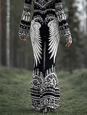 preiswerte Viking-Druck-Damen Leggings Urlaub Vintage Ethno-Stil Lang Hohe Taille Grafik Abstrakt 3D-Druck Komfort Schnelltrocknend Atmungsaktivität Dehnbar Täglich Urlaub Straße Schwarz Grau Sommer Frühling Schmale Passform