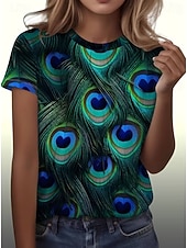 economico Maglietta Animali-Per donna Maglietta Stampato Floreale Grafico Animale Vintage Elegante Classico Manica Corta Girocollo Top Regolari Quotidiano Weekend Blu Blu Reale Verde scuro Viola Beige Estate Primavera