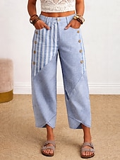 abordables fondos gráficos-Mujer Perneras anchas Chinos Pantalones anchos Pantalones cortos de playa Vacaciones Vintage Estilo Étnico Hasta el Tobillo Alta cintura Graphic A Rayas Correa Retazos Estampado Suave Transpirable