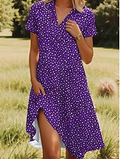 economico Abito a Strisce e Geometrico-Per donna Mini Abito Abito Estivo Vacanza Casual Boho Quotidiano Spiaggia Vestibilità regolare Floreale Grafico A Pois Manica Corta Bavero Blu Rosso Blu reale Marrone chiaro Estate Primavera