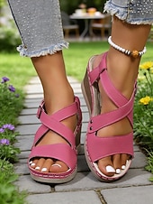 billige Kilesandaler-damerosa kilehælsandaler – justerbar stropp, støttende platåsko for turgåing, hageturer, reiser og daglig bruk