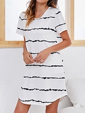 Χαμηλού Κόστους Γυναικεία Νυχτικά &amp; Sleepshirts-Γυναικεία Νυχτικιά Καθημερινό Ανατομικό Ταινία Καθημερινά Σπίτι Κοντομάνικο Στρογγυλή Ψηλή Λαιμόκοψη Θαλασσί Μαύρο Λευκό Κρασί Καλοκαίρι Άνοιξη Κανονικό