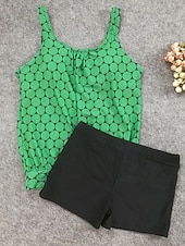 baratos Tankinis-Mulheres Roupa de Banho Tankini 2 partes Cintura Alta roupa de banho Compressão abdominal Cintura Alta Delgado Frente Única Férias Roupa de Praia Geométrico Decote V Sem Manga Fatos de banho