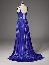 economico Abiti da Sera a Linea A-Linea ad A Strascico a Terra Abito da invitata a nozze Abito Formale Abito da sera Abito da Sera Elegante Scintillante Stile Celebrità Senza Maniche Spalline sottili Festa serale Matrimonio con